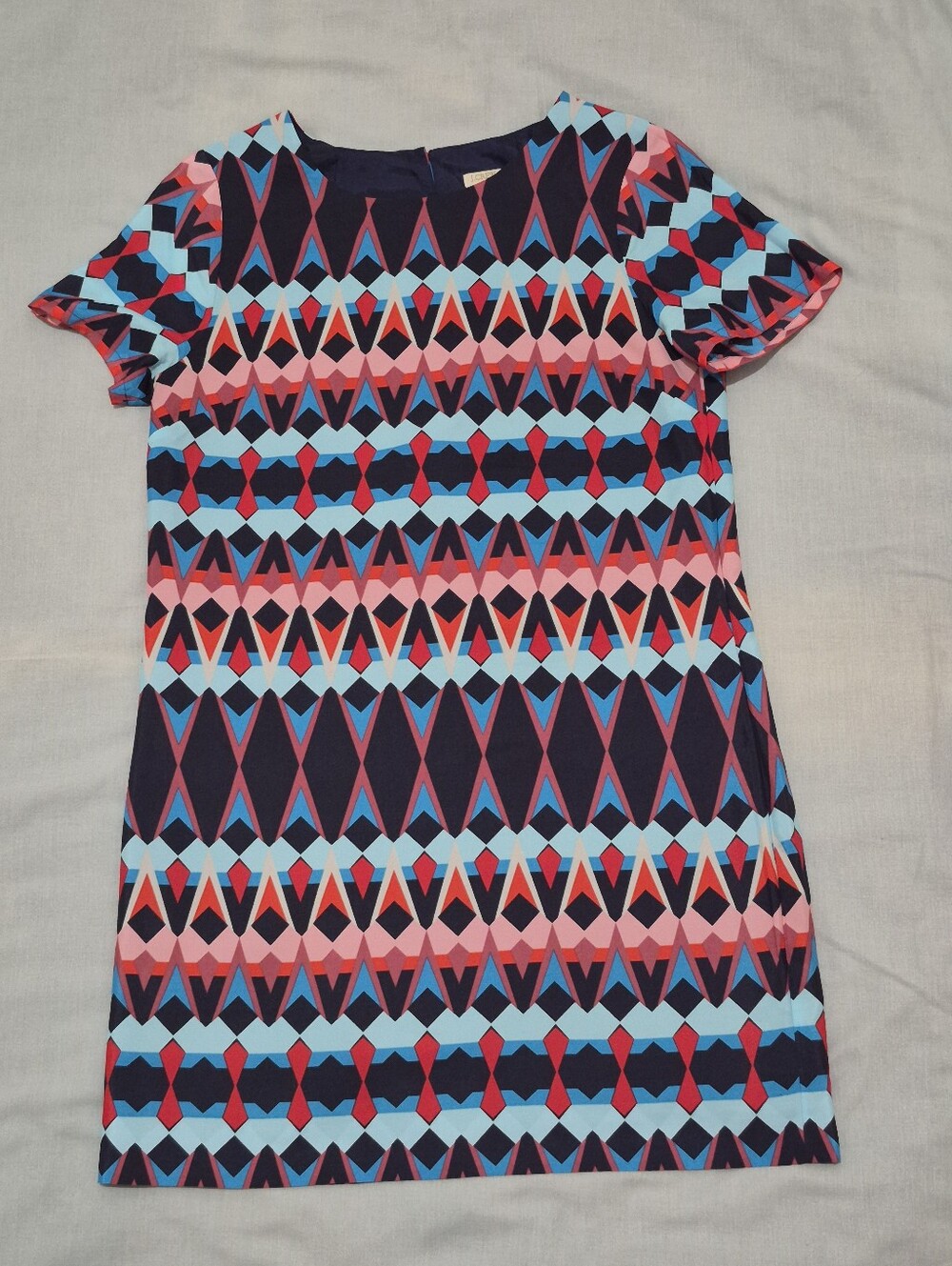 J. Crew Womens Geometric Print Dress in Navy, Pink & Light Blue